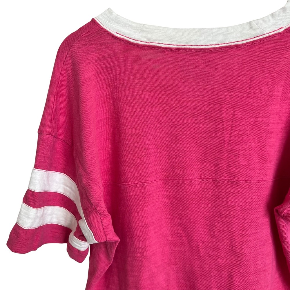 Faherty 100% Organic Cotton Hot Pink Sunwashed Slub Varsity V Neck Tee SZ XL - Picture 5 of 12
